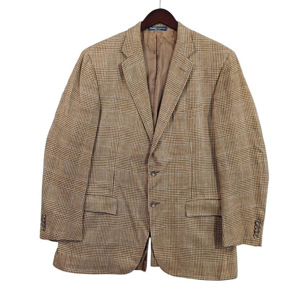 Polo Ralph Lauren Blazer Mens 44 Glen Plaid Silk Wool Tweed Italy Sport Coat